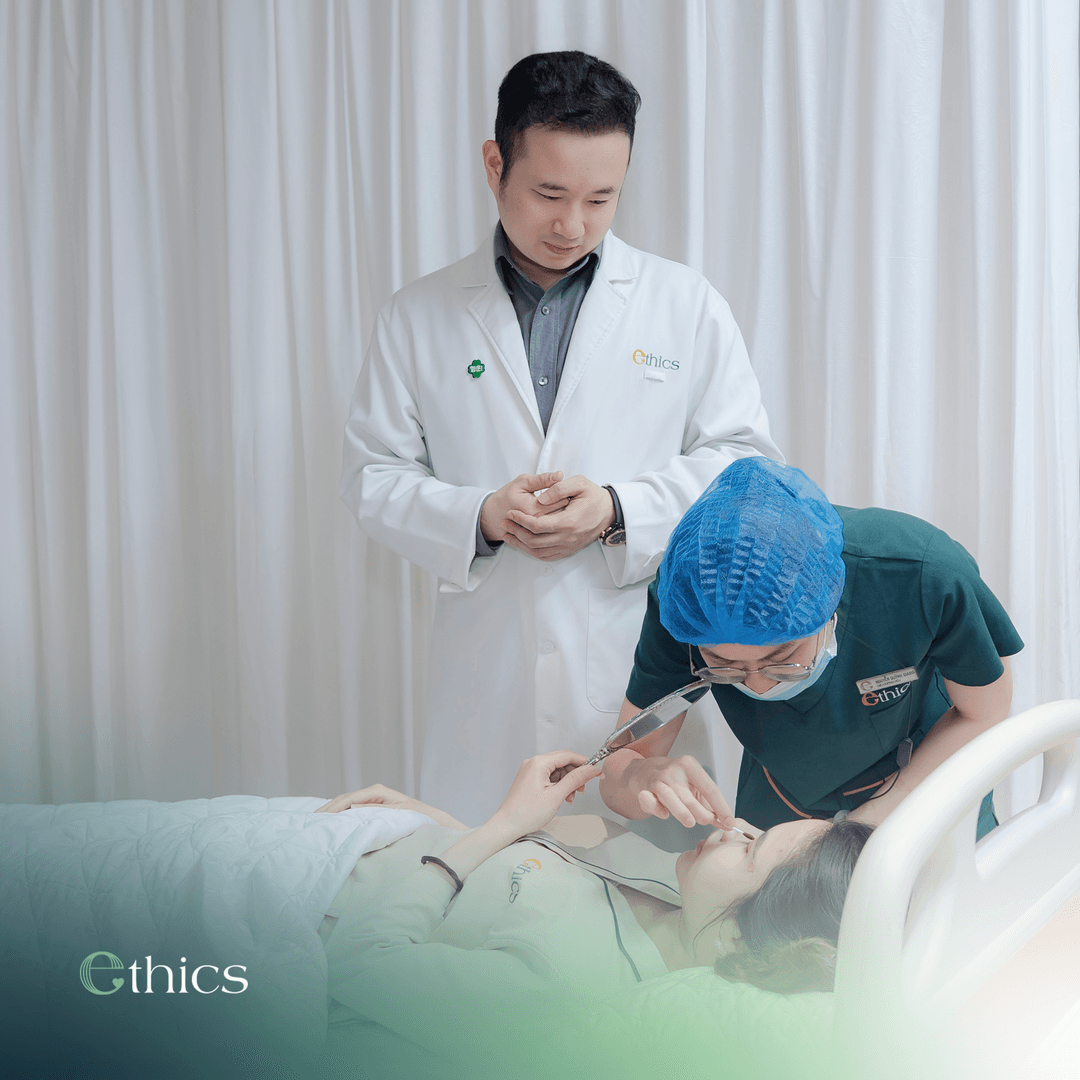 Doctor and medical staff examining a patient's nose